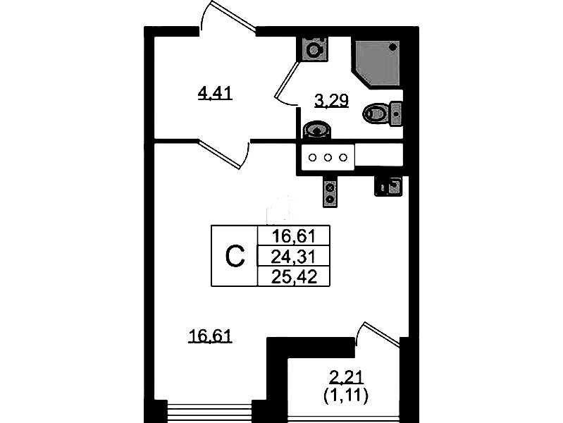 Квартира студия 25.42 м², 2/10 эт., ЖК «UP! Квартал Новый Московский»